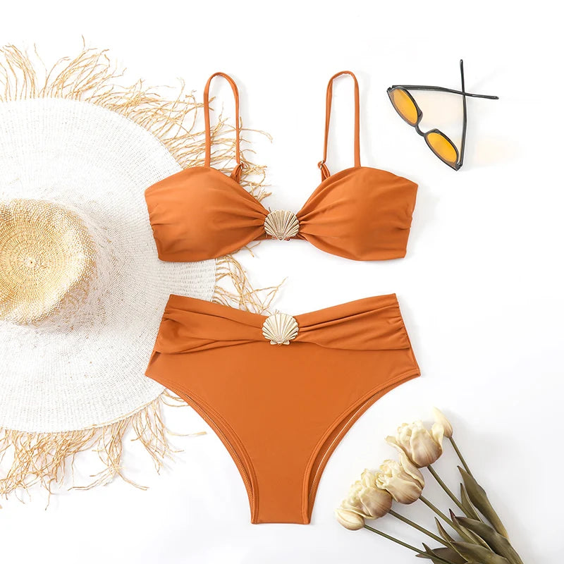 High Waist Bikini Women's Swimsuit Two-piece Bathing Suits Bandeau Woman Swimwear 2026 Trend Bikinis Sets Brazilian Beach Wear