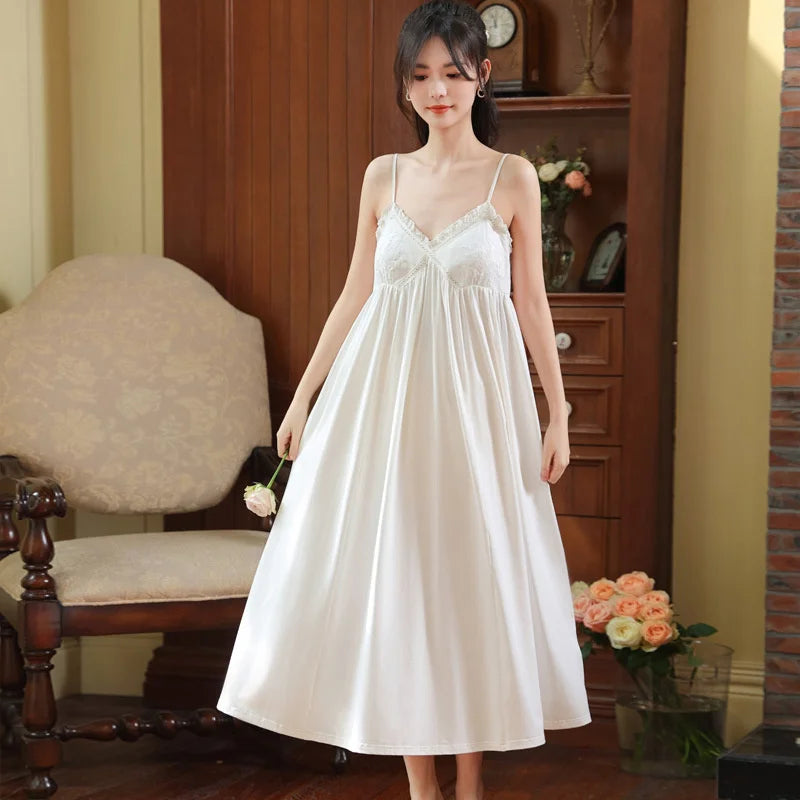 Summer New Sweet Palace Embroidered Lace Knitted Cotton Small Sexy Sling Lace Nightdress Princess Pajamas