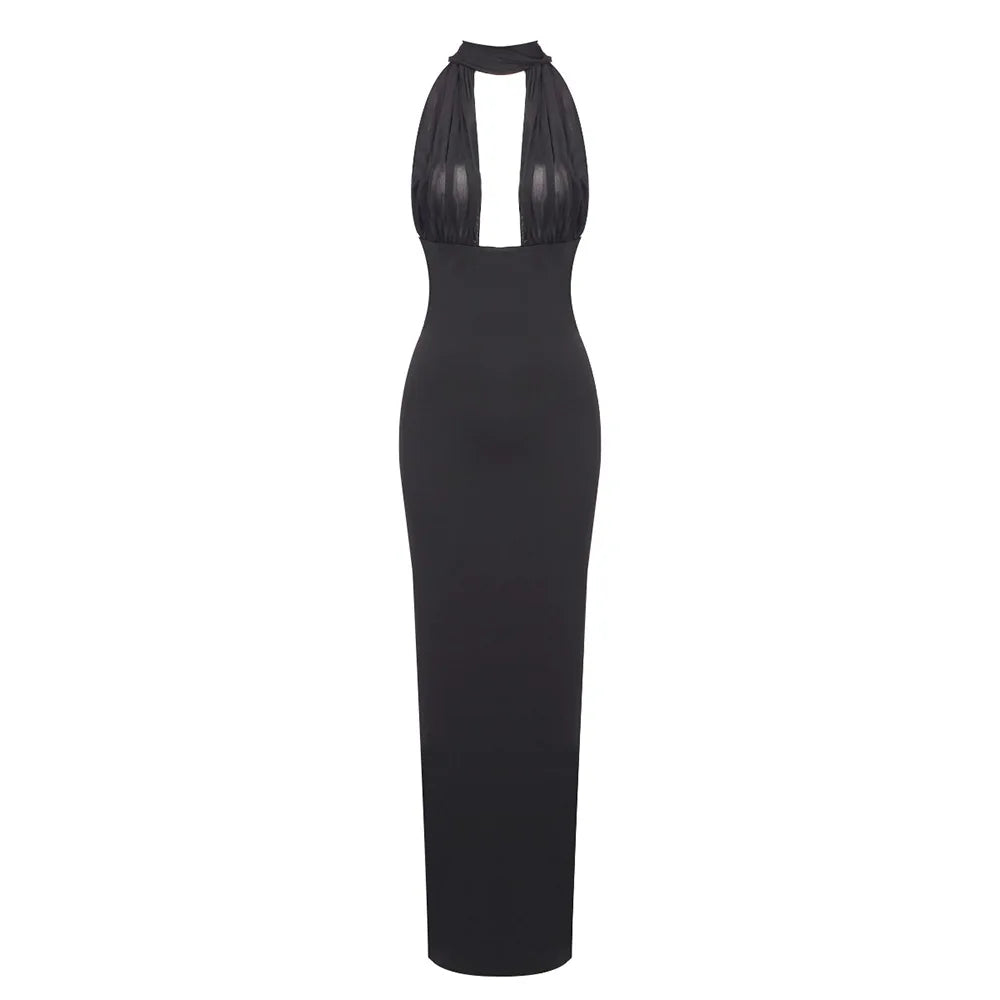 Long Dresses Women Elegant Shinny Deep V Midi Dress Female Sleeveless Backless Long Vestidos Lady Party Club Evening Robes