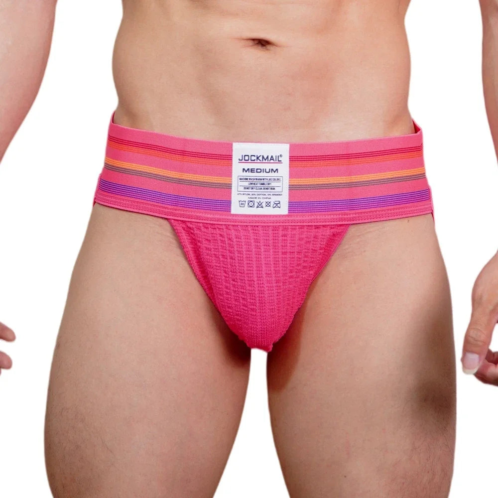 JOCKMAIL Men Athletic Supporters Jockstrap Thongs Mens Underwear  Underpants Bikini  3" Elastic Waistband  Hombre Panties