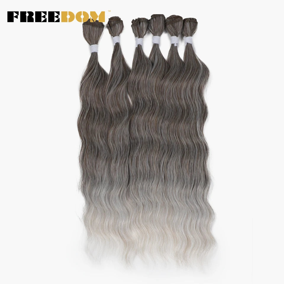 FREEDOM Synthetic Water Wave Hair Bundles 20 inch Synthetic Hair Extensions Ombre Blonde Brown Hair Weave Bundles 6Pcs/Pack