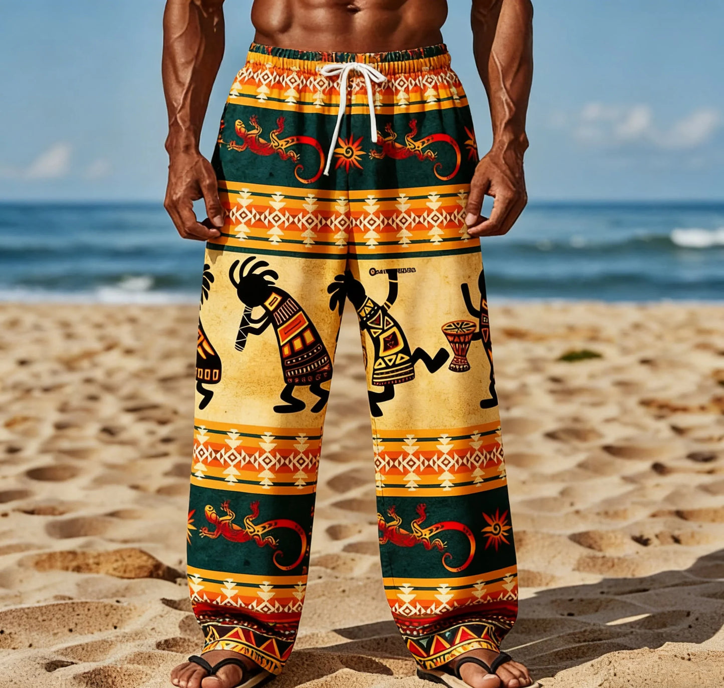 Men's Summer New Style Long Trousers With African Tribal Print Casual Pants