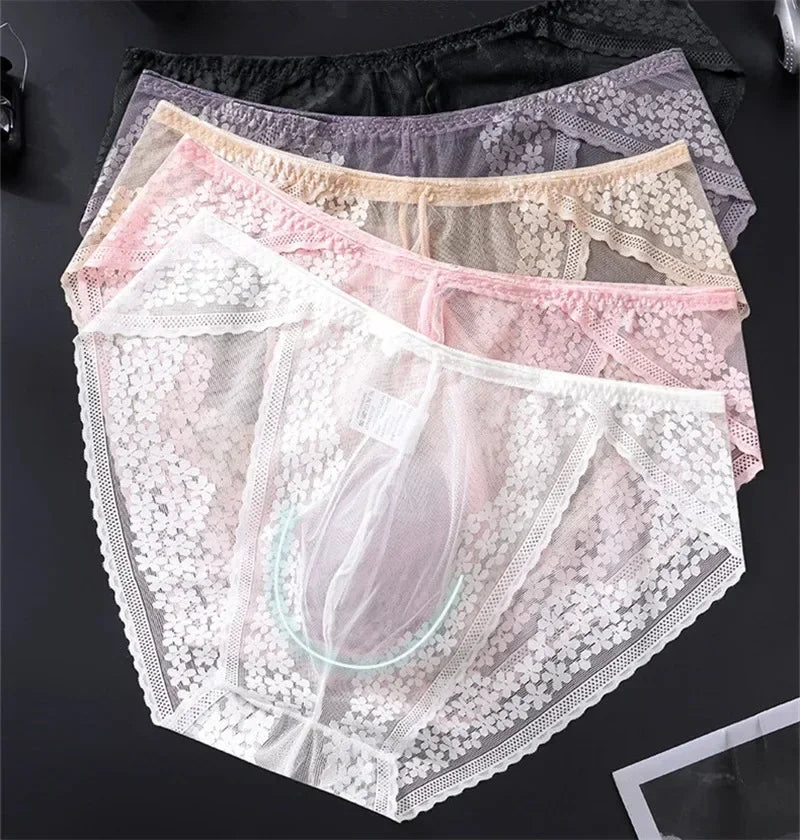 Lace Men's Underwear Ice Silk Calzoncillos Hombre 3D Convex Bag Adults 18 Plus Size Sexy Lingeries for Man Tangas Japonesa New