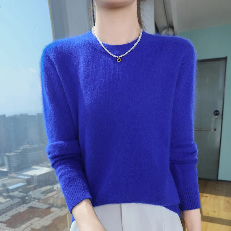 Autumn and winter women's semi high neck pullover sweater solid color knitted slim fit women's 100 mink cashmere sweater new sty