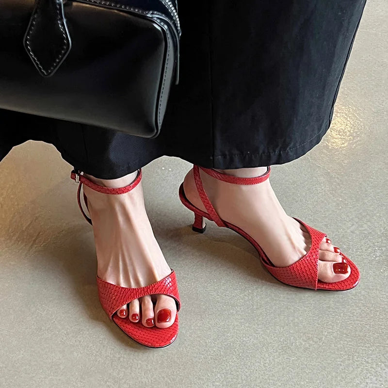 QUTAA 2025 Sexy Women High Heels Sandals Open Toe Pumps Shoes Slingbacks Party Genuine Leather Ankle Strap Shoes Office 34-40