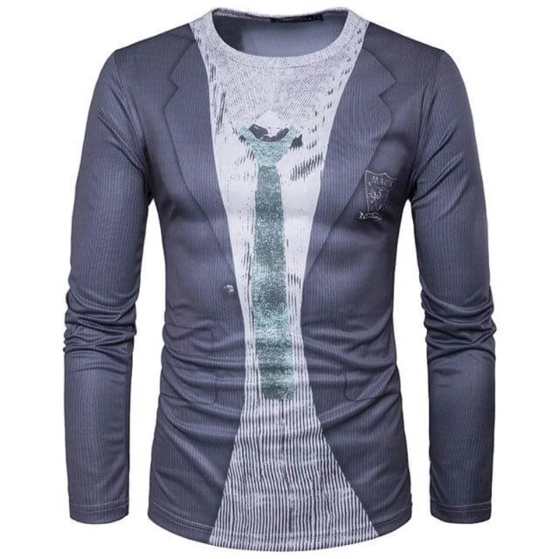 Funny Gentleman Suit Graphci Long Sleeve T Shirt For Men Casual Crew Neck Oversized Tee Shirt Tops For Men Clothes Streetwear