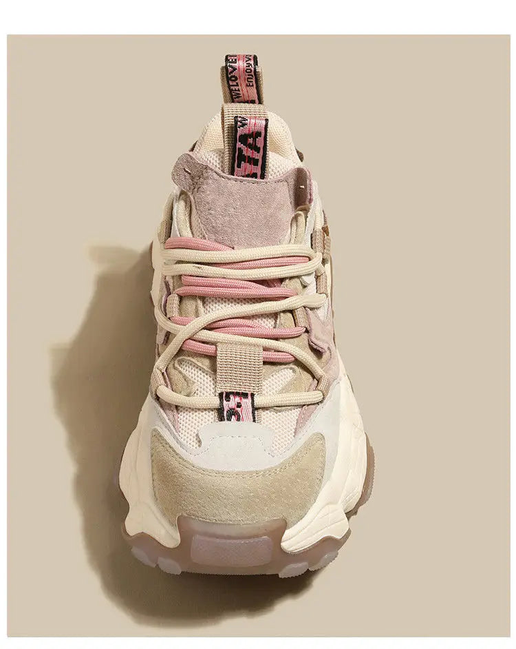 New Women Colored Matsutake Thick Sole Dad Shoes Mesh Breathable Casual Elevated Sports Shoes