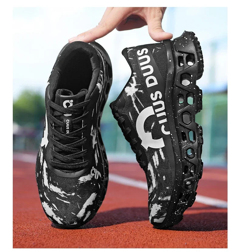 Running Shoes for Men Women Hollow Perforated Cushion Shock Absorbing Outdoor Hiking Sneakers Casual Chunky Walking Trainers