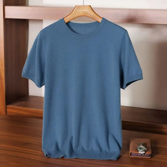 Superfine Merino Wool T Shirt Men's Knitted O-neck Breathable Thin Cashmer Short Sleeve Tee Solid Color  Men's Sweater Tops