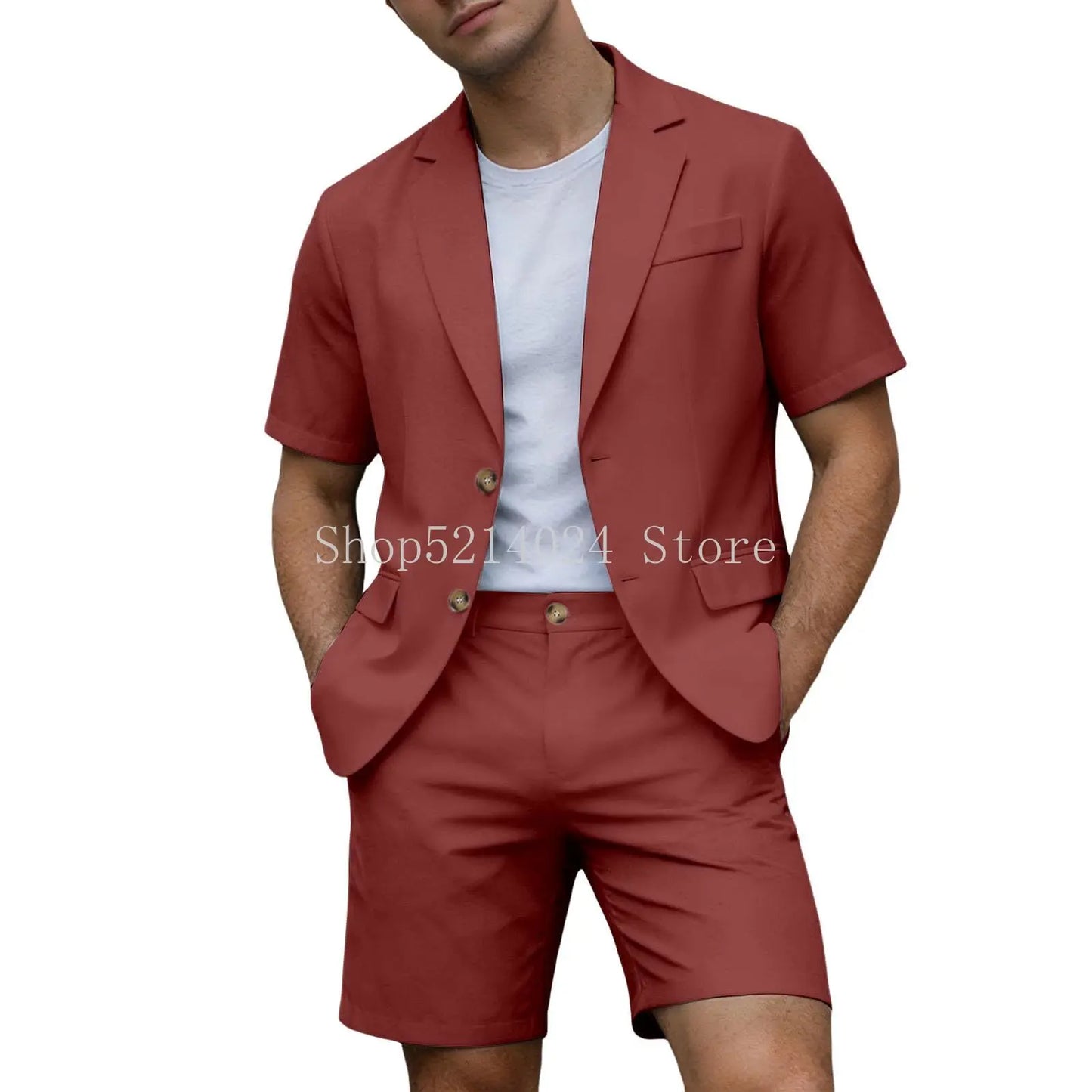 Suits for Men Short Sleeve Blazer Jacket Shorts Set Lightweight Wedding Party Business Casual Formal Outfits