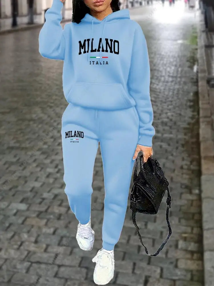 Milano Women Tracksuit Set Hoodie Sweatshirt Sweatpants Two Piece Autumn Winter