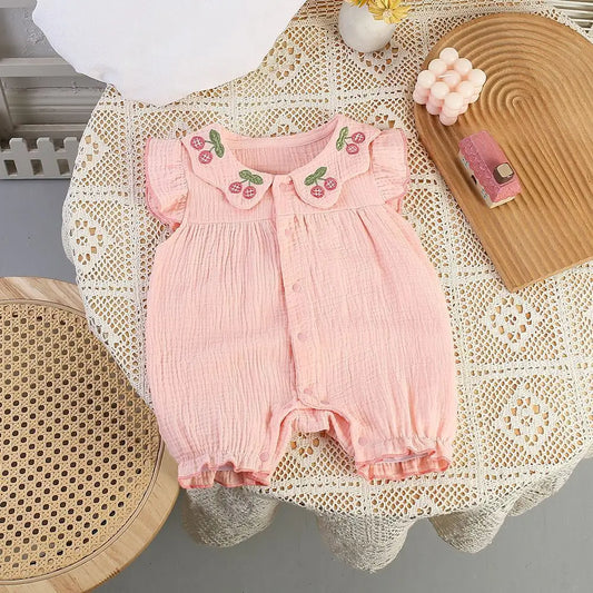 Baby Girl Summer Romper Cute Embroidery Onesie for Newborns 0-24M Breathable Short Sleeve Jumpsuits