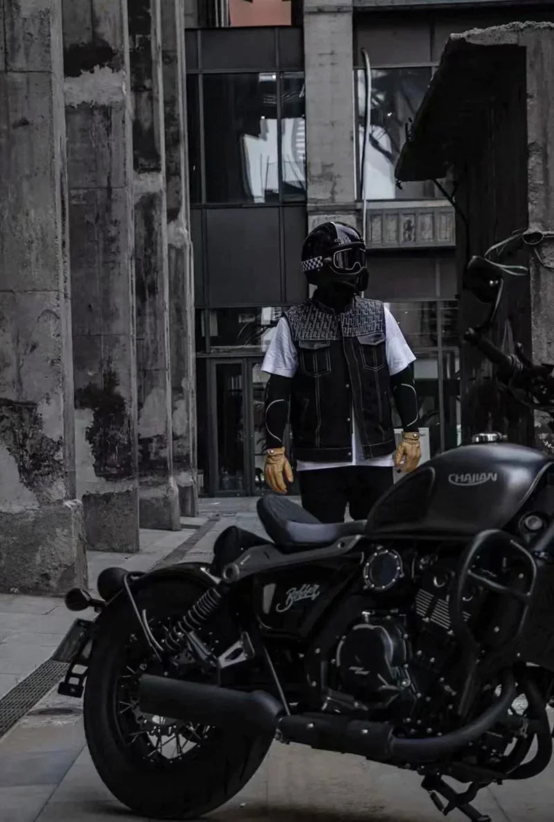 SOA Club Style Motorcycle Leather Vest Men Cowhide Denim Patchwork Waistcoat Sons of Anarchy Biker Vests Man Sleeveless Jacket