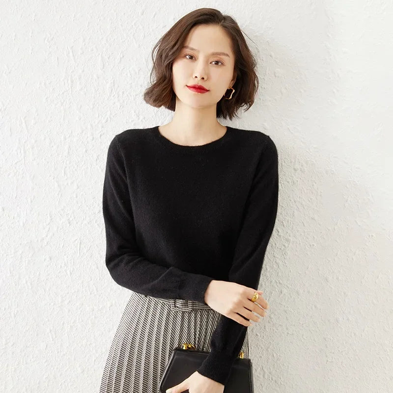Autumn Winter Women's Sweater O-neck Cashmere Solid Pullovers Slim Bottoming Shirt Long Sleeve Casual Basic Pull Femme Sweater