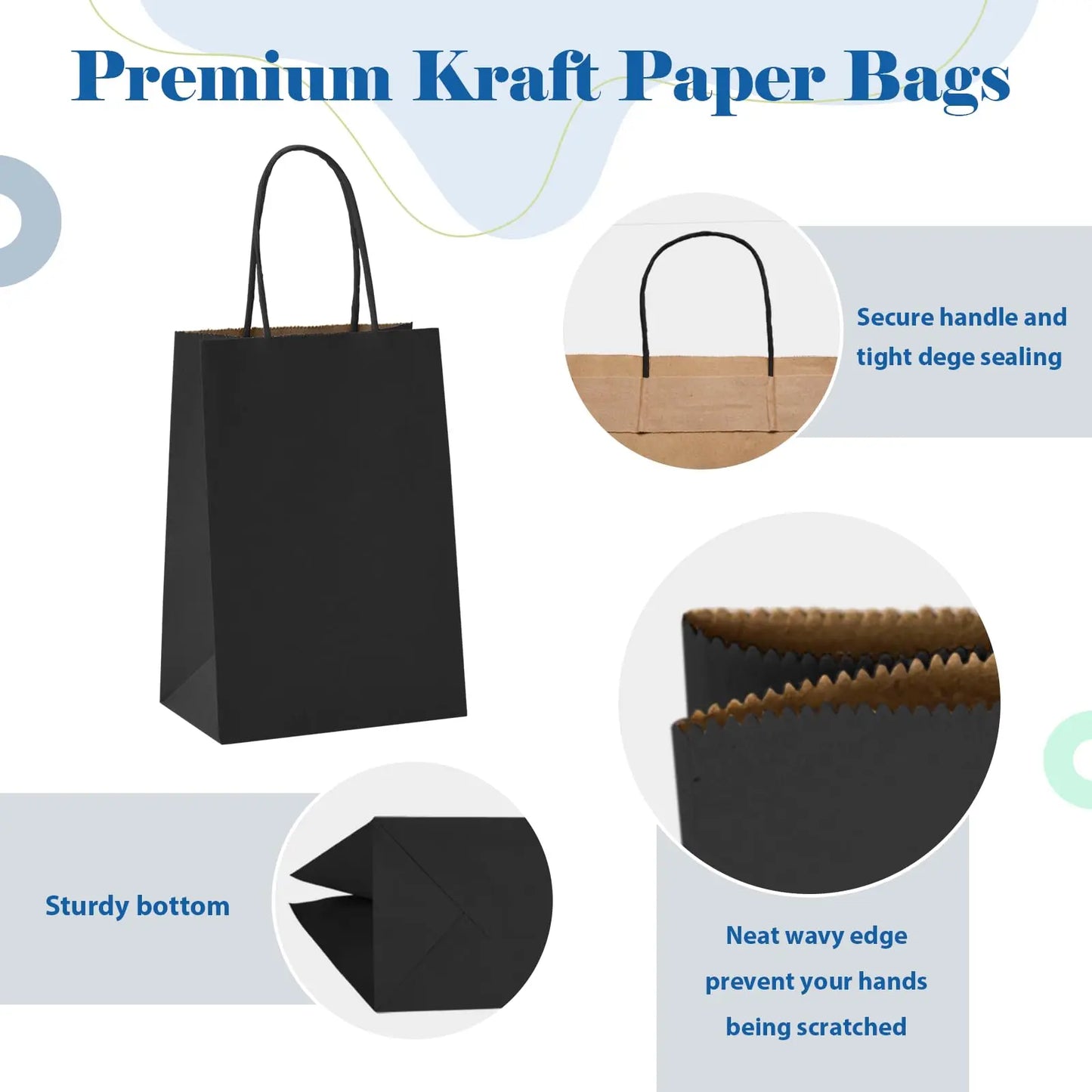 Black Paper Gift Bags 20/40Pcs Small Kraft Paper Bags with Handles for Small Business Christmas Wedding Party Favor Bags 5 Size