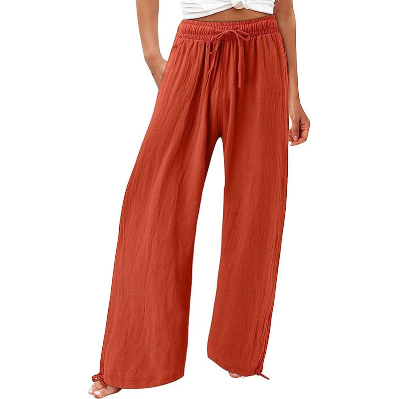 2025 New Women's Drawstring Relaxed-Fit Casual Pants 3D Floral Print Comfortable Breathable Fashionable Wide-Leg Pants