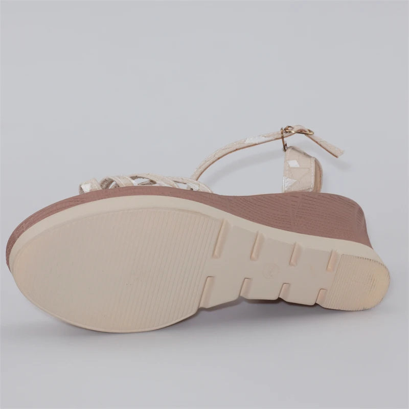 Hot Sale Thick Sole Leather Casual Platform Sandals Women Summer 2026 High Heels Wedges Shoes for Office Beach Mother