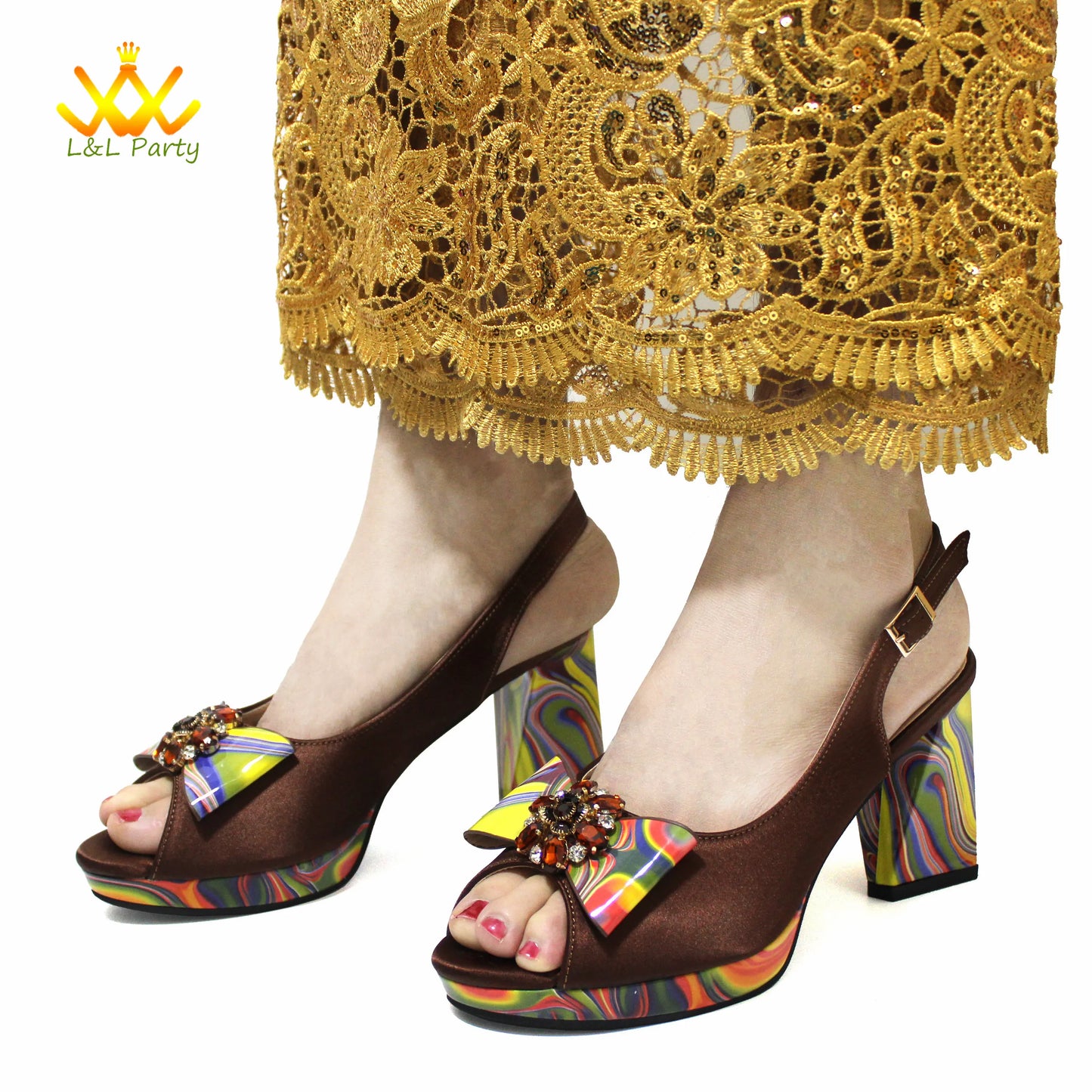 Coffee Color INS Hot Sale New Arrivals 2024 Italian Design Shoes Matching Bag Set Super High Heels Pumps for Garden Party