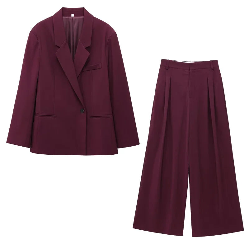 ETJ 2025  Women's Spring new Casual suit set double front loose casual suit jacket high waist double pleated trousers