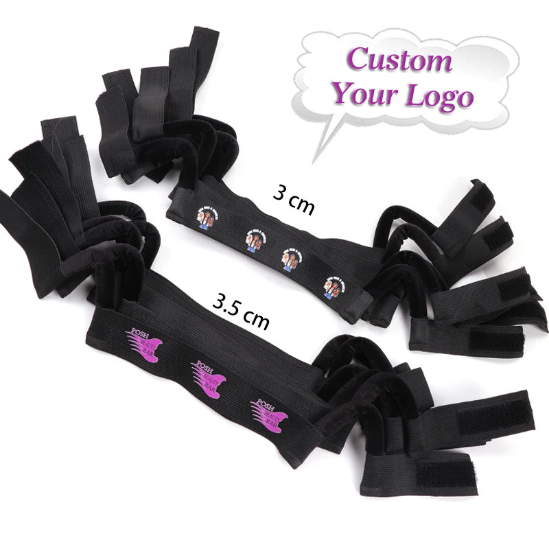 Custom Logo Lace Band With Ear Hanger For Wig Install 5PC 10PC Black Wig Bands To Melt Lace Edge Band With Cut-Outs Ear Not Hurt