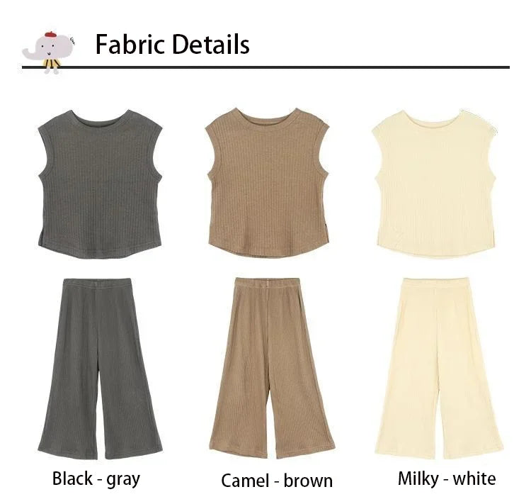 1pcs Summer Children's Clothing Sets Girls Kids Toddler Clothes Solid Color T-shirt Tank Top +Length Pants  Baby Girl Clothes