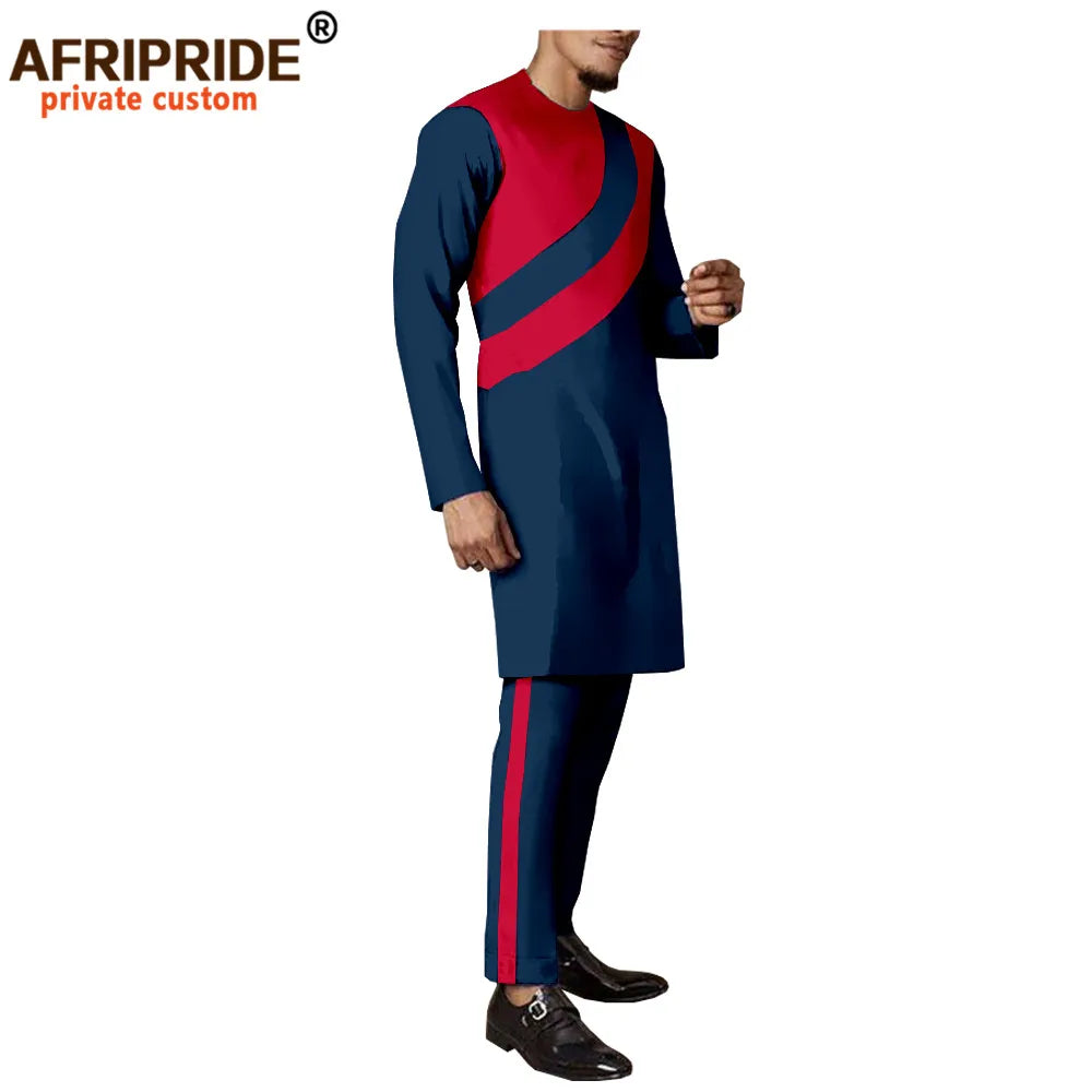 Tracksuit Men African Clothing Long Coats and Trousers 2 Piece Set Traditional Outfits Dashiki Outwear Wax Attire A2016036