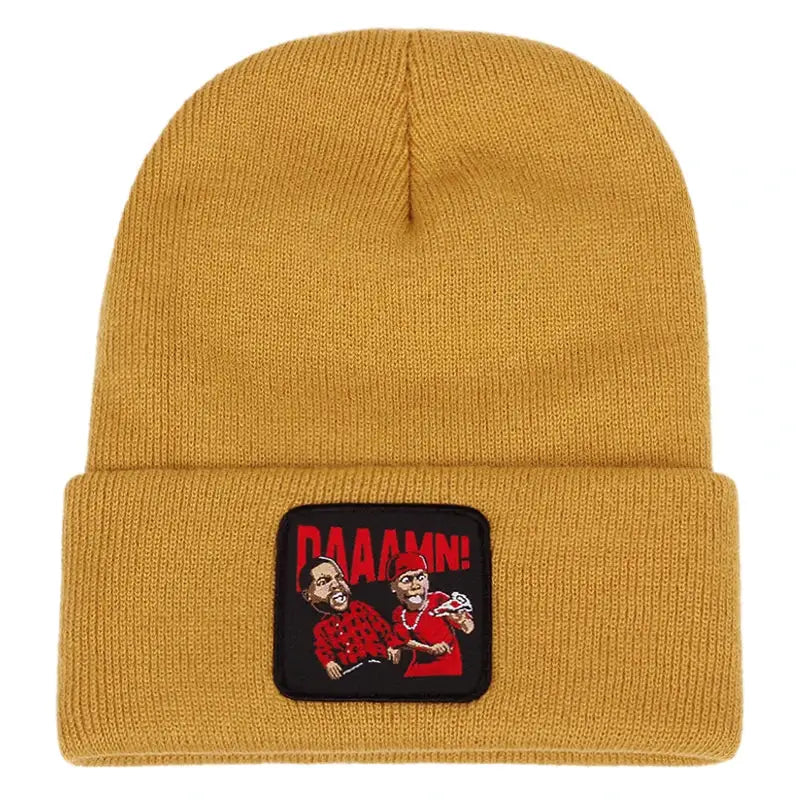 DAAAMN cartoon embroidered knitted hat for autumn and winter outdoor sports events Warm woolen hat hip-hop BAZAARHUBO