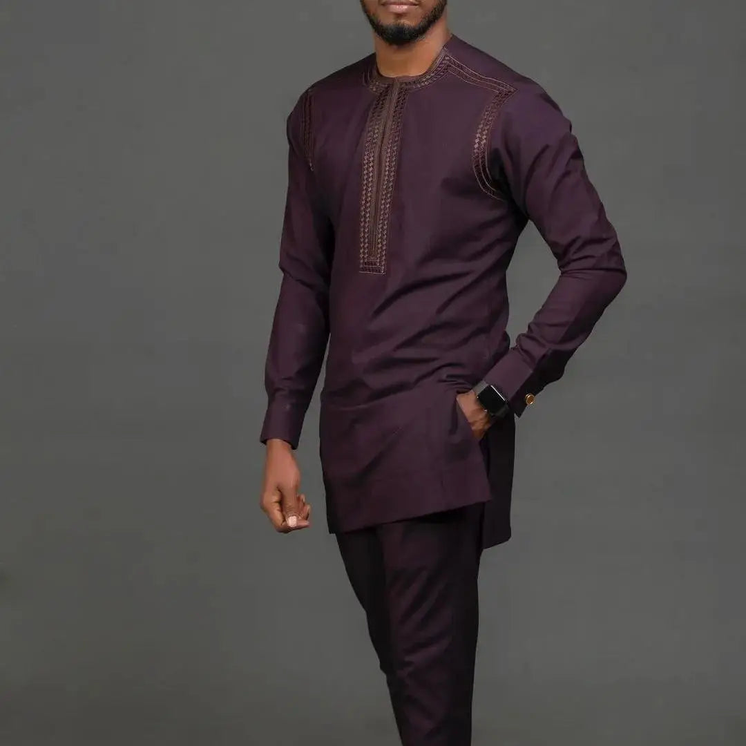 2026 New African Traditional Men's Set Casual Slim Fit Men's Suit Fashion Travel Men's Set Kaunda Style Men's Two Piece Set