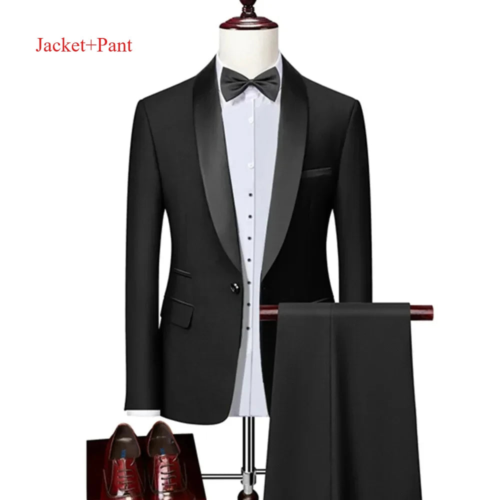 Men's Lapel Black Suit Set Coat Vest Trousers / Business Groomsmen Groom Wedding Dress Fprmal Blazer Pants