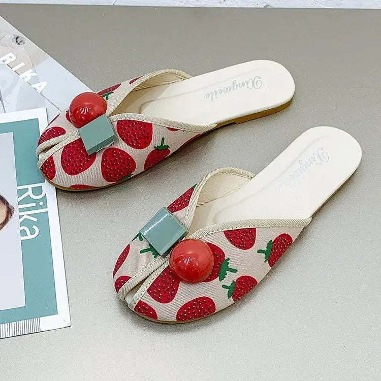 Slides Kawaii Shoes Round Toe Cute Women's Slippers and Ladies Sandals Mules Summer 2025 Flat Outside Comfortable Elegan Y 39 W