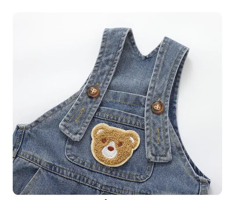 2024 fashion spring autumn kids jumpsuit Boys girls cartoon denim bib pants children trousers FashionToddler Casual 0-5Y
