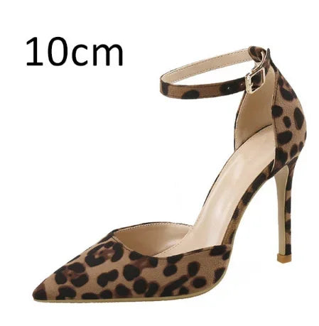 Autumn Sexy Leopard Print Women's Shoes High Heels 6-10CM Elegant Office High Heels Women's Sandals Pointed Luxury Single Shoes