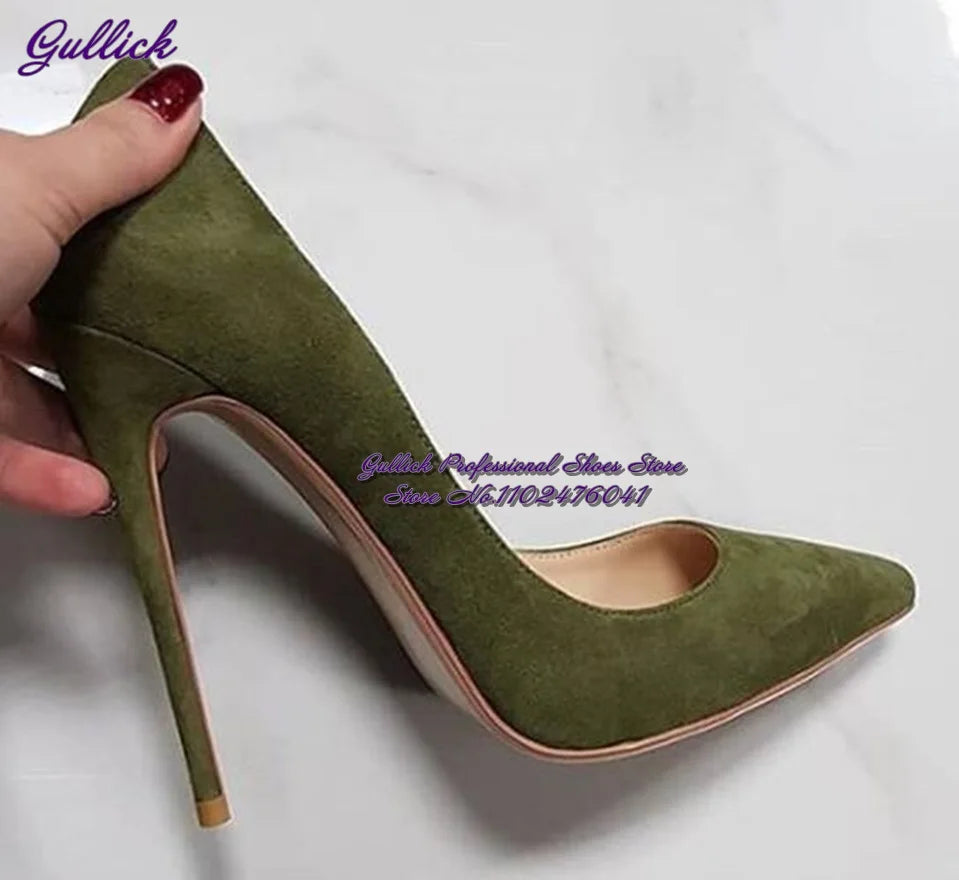 Gullick Women Hot Pink Suede High Heel Shoes 12Cm 10Cm 8Cm Stilettos Slip-On Pointed Toe Wedding Shoes Shallow Pumps Size45