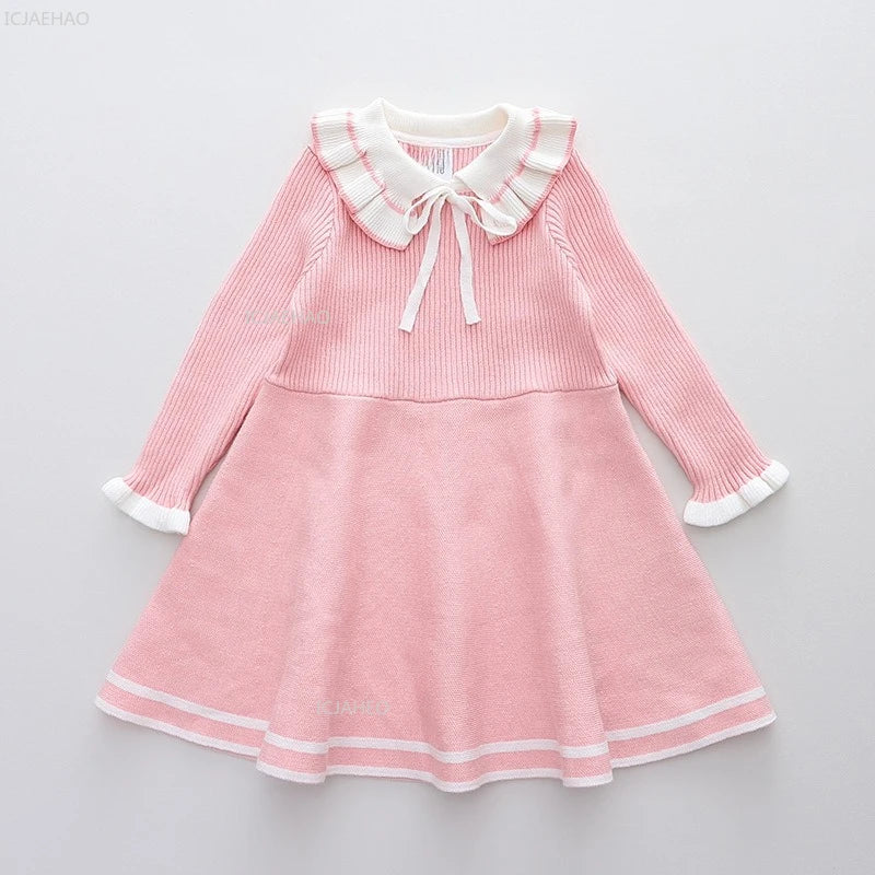 Girls Knit Dress A Line Party Gown Baby Toddler Costume Kids Fashion Spring Autumn Clothing Children Casual Daily Wear Outfit