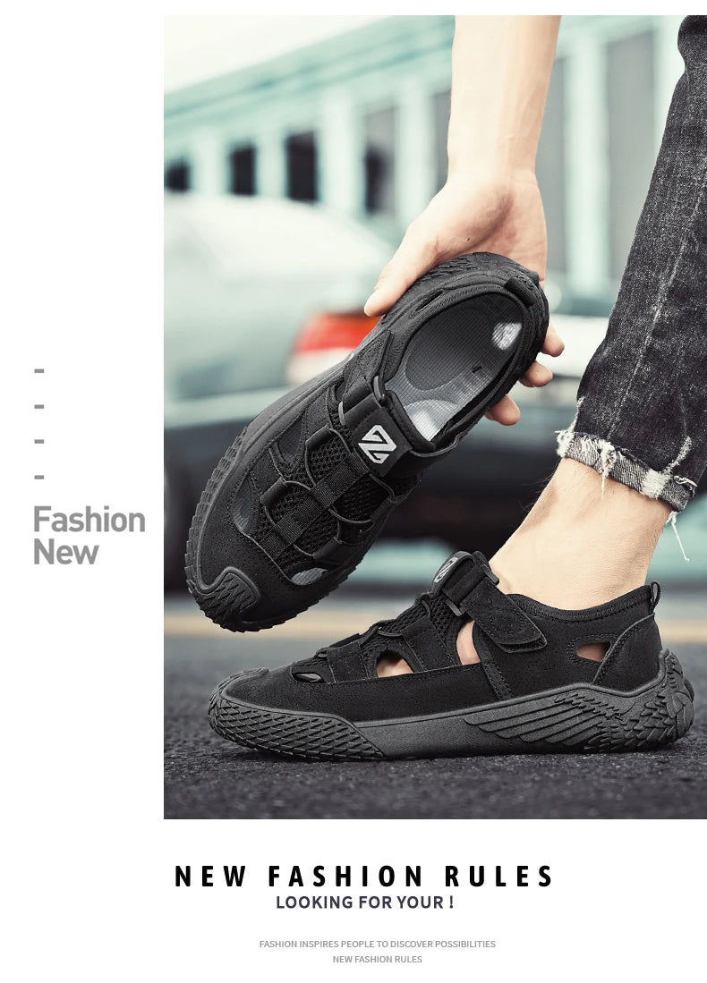 Large Size Sandals for Men, New Summer Style, Trendy, Versatile, Casual Sports Sandals, Soft-Soled Hollow Beach Shoes for Men
