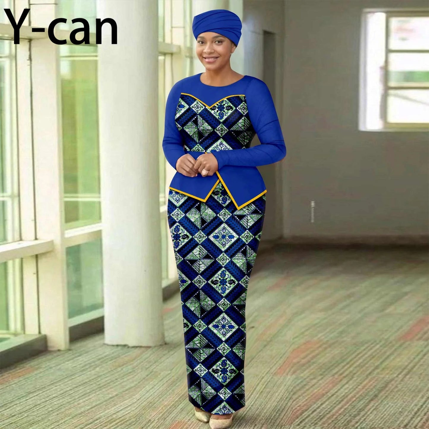 African Dresses for Women Elegant Patchwork Women Gown with Headscarf  Wedding Party African Style Ankara Print 2525050