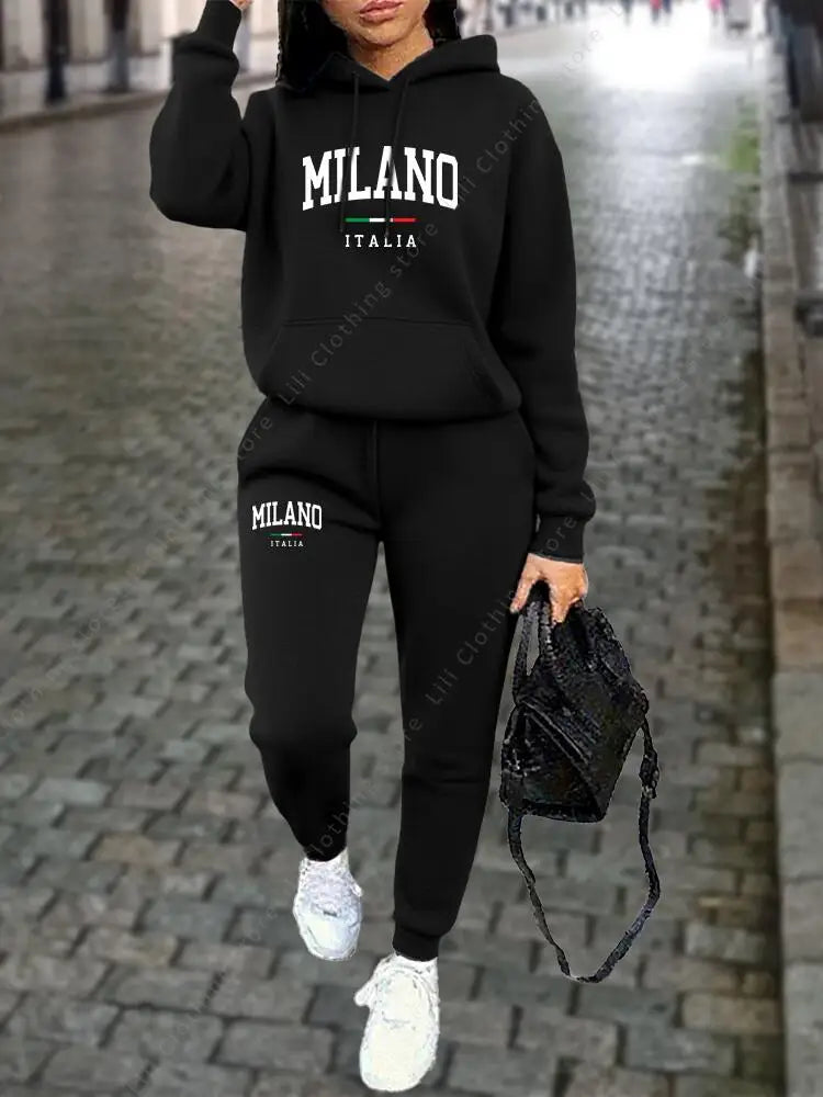 Milano Women Tracksuit Set Hoodie Sweatshirt Sweatpants Two Piece Autumn Winter