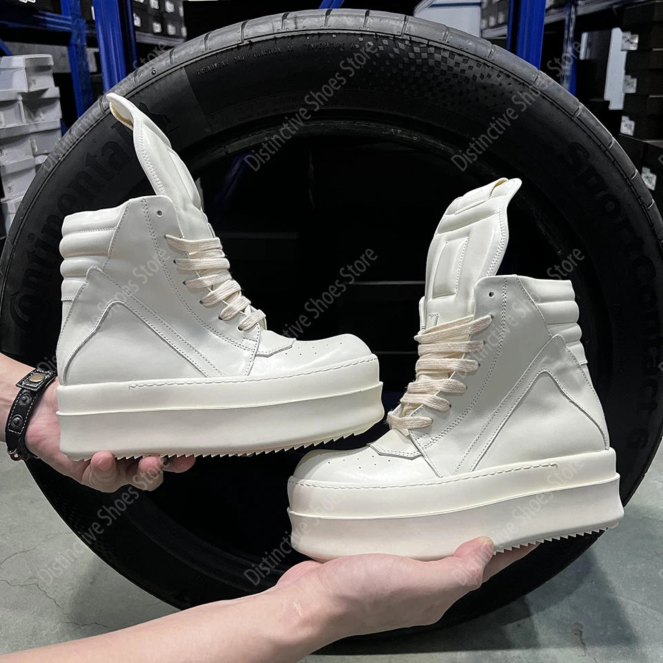 Brand RO Double Bottom Fashion Shoes Designer Women Ankle Boot Platform 6cm Original Casual Men Shoes Luxury Leather Zip Shoes