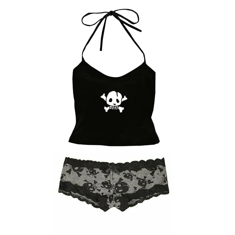 Spice Girls Skull Lace Y2k Tank Top Harajuku Graphic Print Rock Goth Crop top Hip Hop Retro Sleeveless T-shirt Punk Street Sling