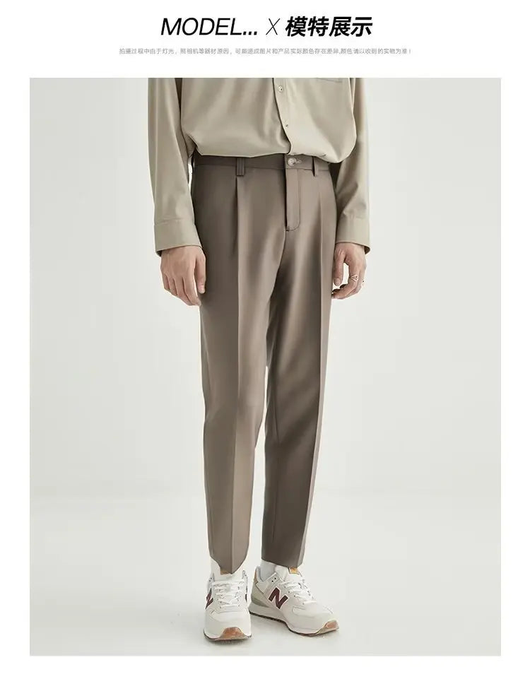 Spring and Summer Draped Trousers for Men's Cropped Trousers Straight Loose Men's Light Business Draped Casual Pants