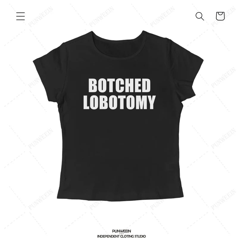 Botched Lobotomy Y2k Crop Tops 2000s Streetwear Harajuku Women T-shirt Short Sleeve Cropped Tees Fashion Cute Baby Tees E-girls