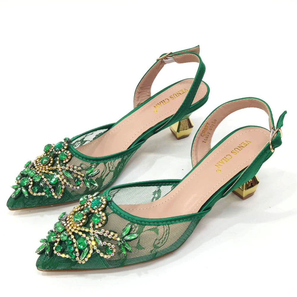 African Fachion Evening Shoes And Matching Bags Italian Design Ladies Diamond Bag High-Heeled Pointed Toe Women's Shoes