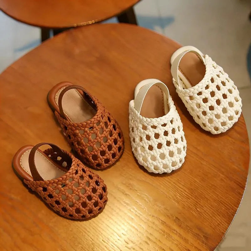 Kids Casual Shoes Weave Trendy Girls Casual Sandals Soild Color Versatile 2026 Brand New Children Fashion Walking Shoes Soft