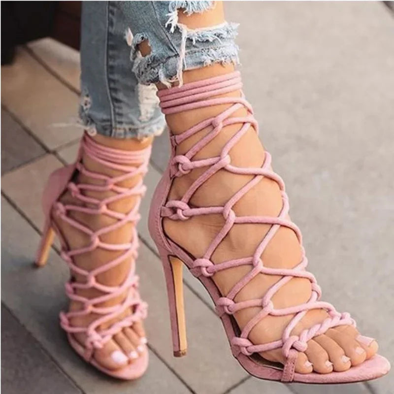 Women Sandals Sexy High Heels Shoes 2024 New Summer Fashion Cross Strap Open Toe Women's Sandals Pumps Shoes