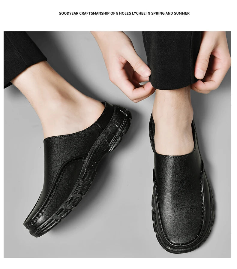 Summer Men Business Formal Shoes Genuine Leather Sandals Designers for Men Mules Outdoor Casual Slippers Comfy Office Work Shoes