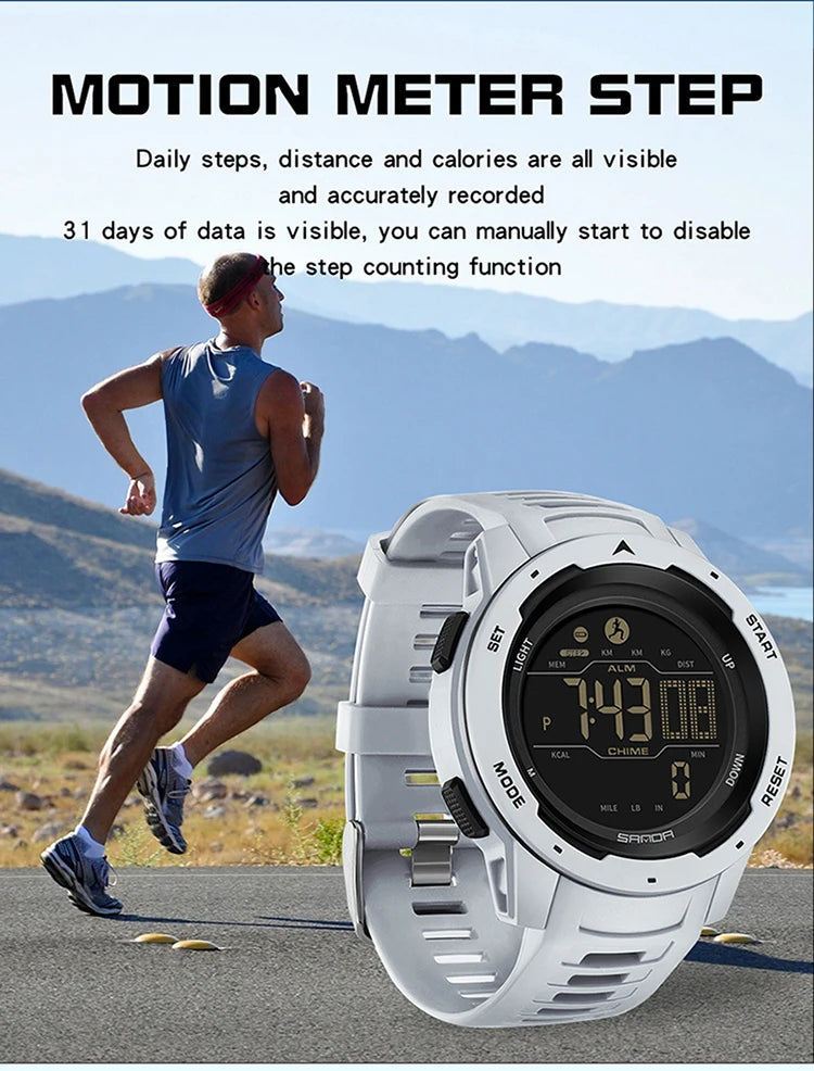 SANDA Brand Men Watches Sports Pedometer Calories 50M Waterproof LED Digital Watch Military Wristwatch Relogio Masculino 2145