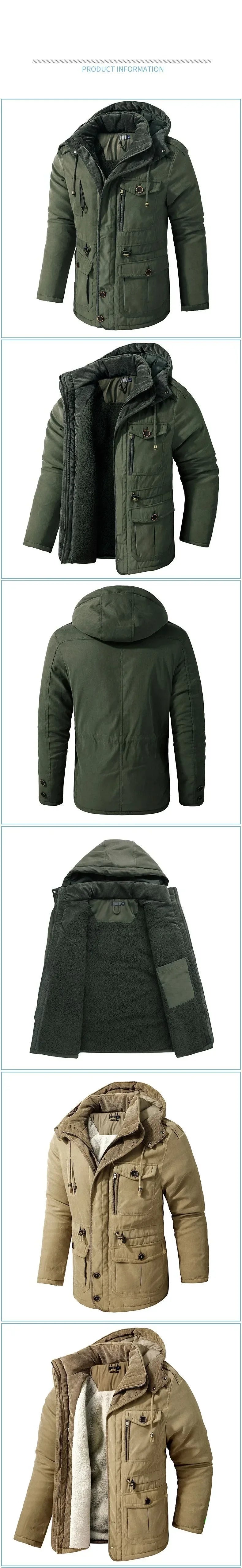 Men's Thicken Parkas Cashmere Fleece Coats Military Outdoor Warm Winter Jacket Cotton-Padded Male Windbreaker Hooded Outwear