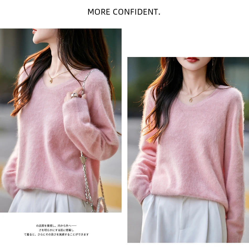 WinvyNee Women Tops Brushed Cashmere Wool Sweaters Winter V Neck Pink Warm Causal Knitted Tops Pullovers Solid Jumpers A1713002A
