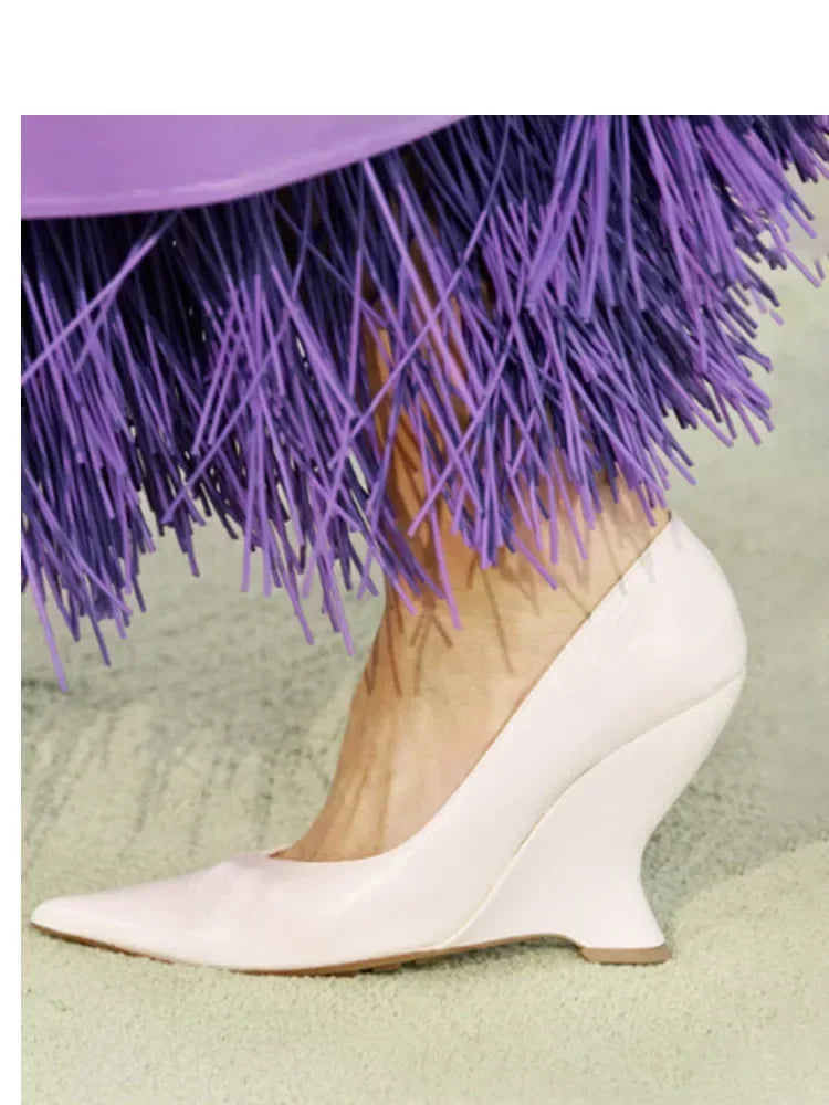 Summer 2024 New High Heels Thick Sole Thick Heel Lacquer Leather Shallow Mouth Pointed Fashion Sexy Women's Oversized Shoes