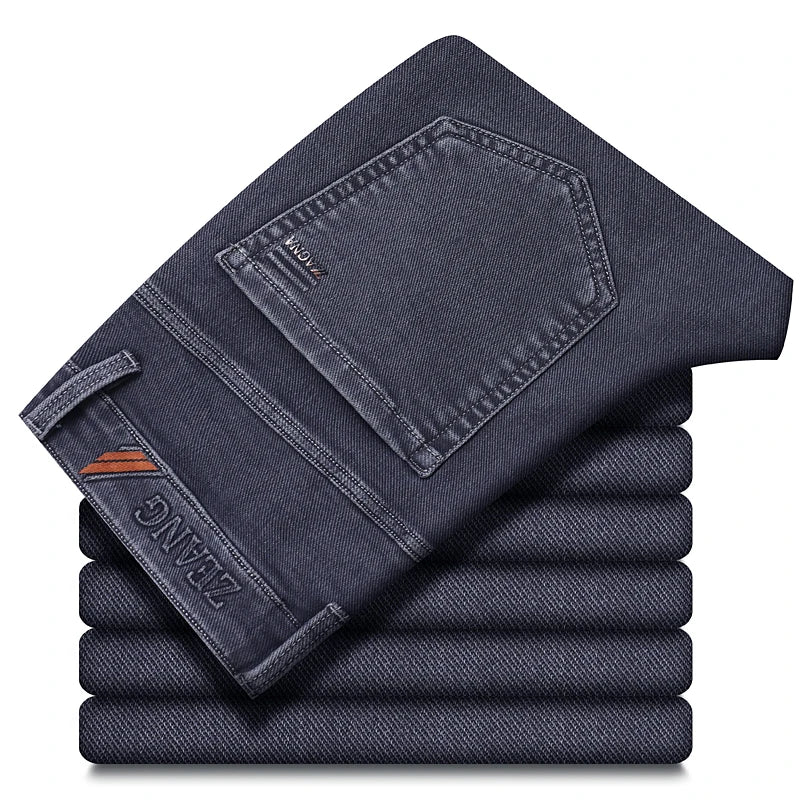 Gray Jeans Men's Fashion Spring Autumn Casual Elastic Trousers Classic Straight Business Work Vintage Washed Denim Pants